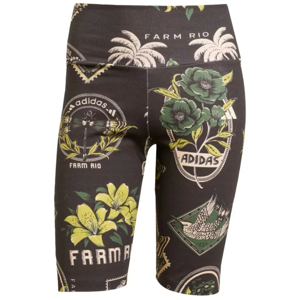 FARM Rio Black Floral Athletic Bike Shorts with Green & Yellow Accents